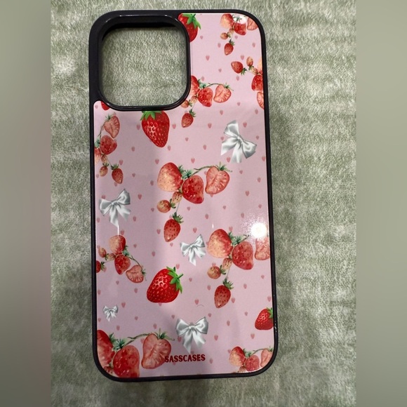 Sasscases Strawberry iPhone 14 Pro Max Case - Black and Pink - Picture 7 of 11